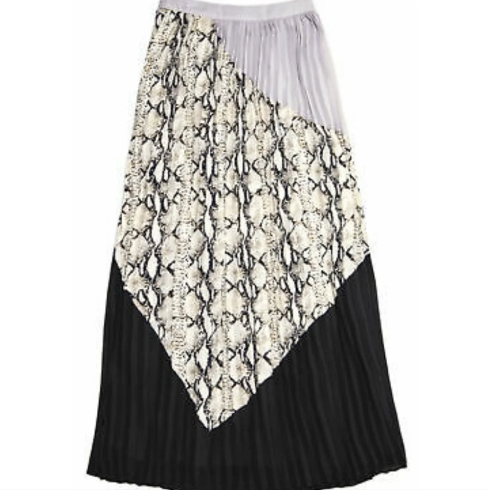BAR III Vintage Multicolor Snake Print Knife Pleated Broomstick Maxi Skirt XS